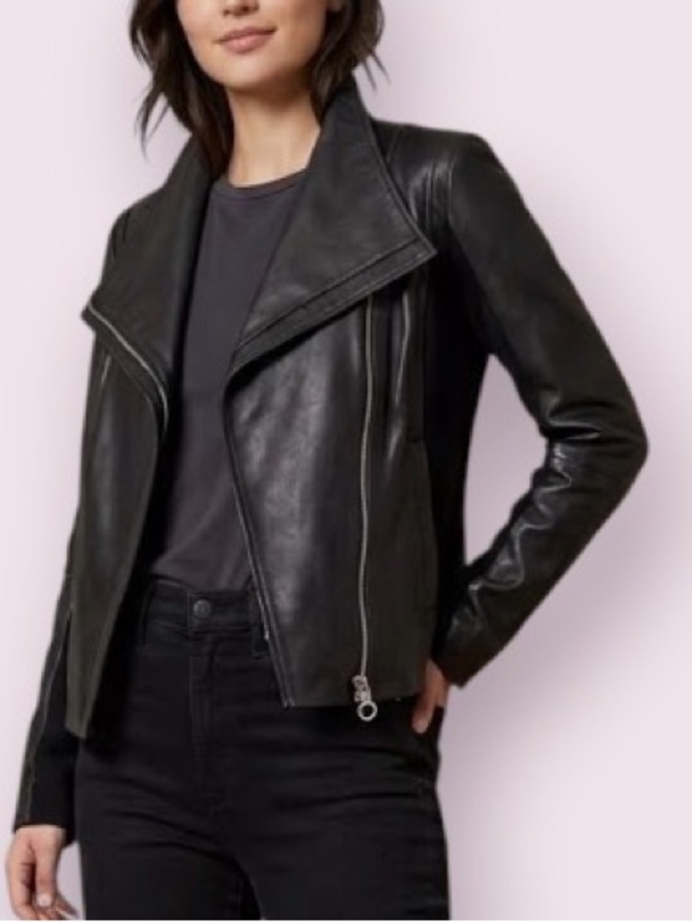 Chelsea28 Buttery Soft Genuine Leather Moto Jacket Black Size Small